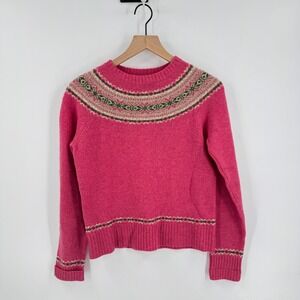 Vintage J. Crew Pink Fair Isle Lambswool Sweater Size M Nordic Cottage Heritage